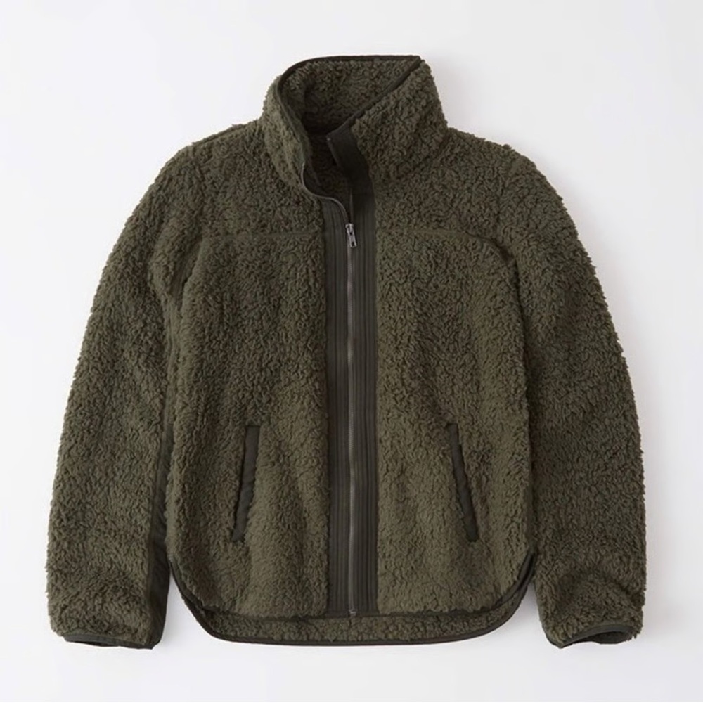 Abercrombie & Fitch Olive Green Teddy Jacket